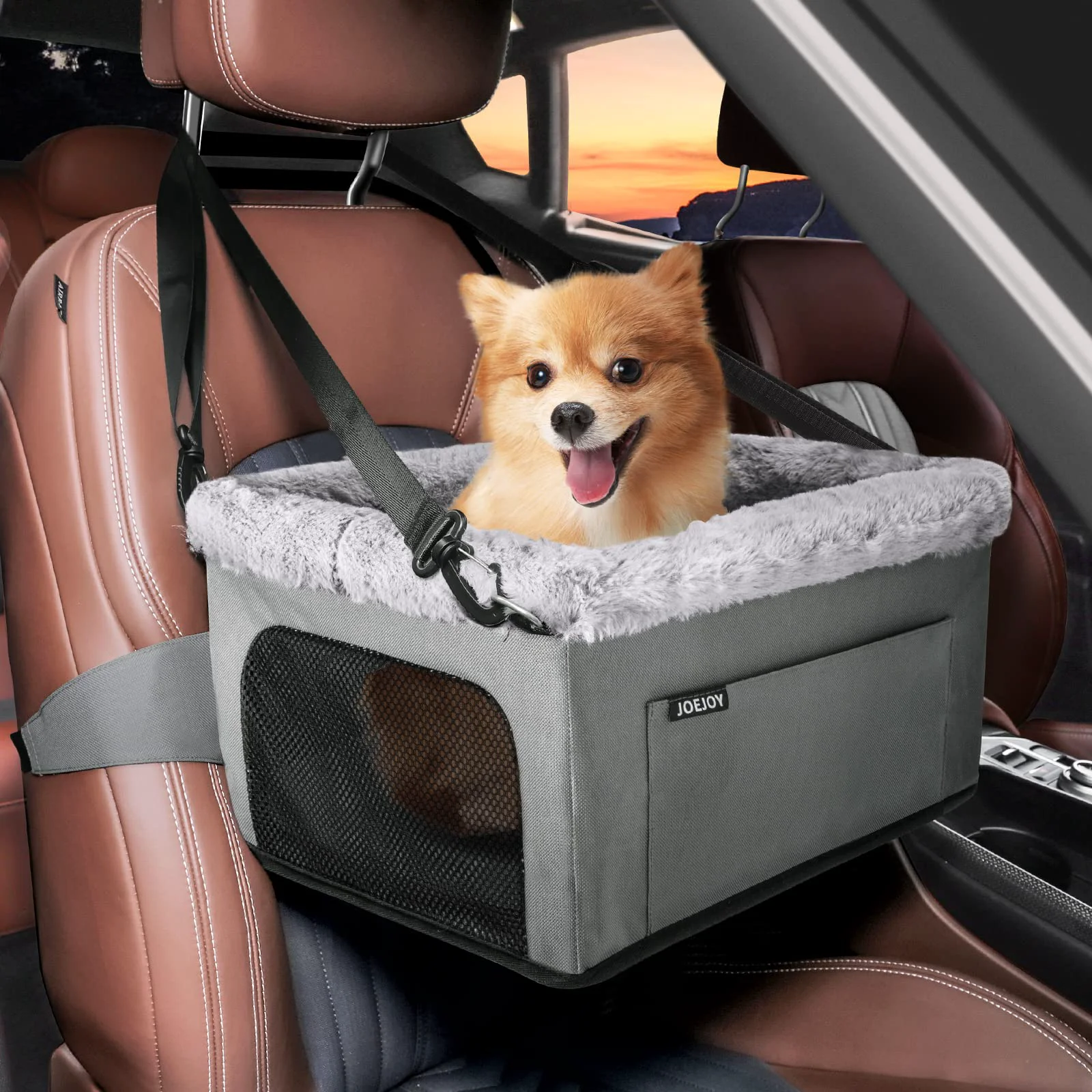 Sophisticated JOEJOY Deluxe Dog Booster Seat for Small Dogs up to 20 lbs – Safe Cozy Car Seat with Metal Frame Fashionable
