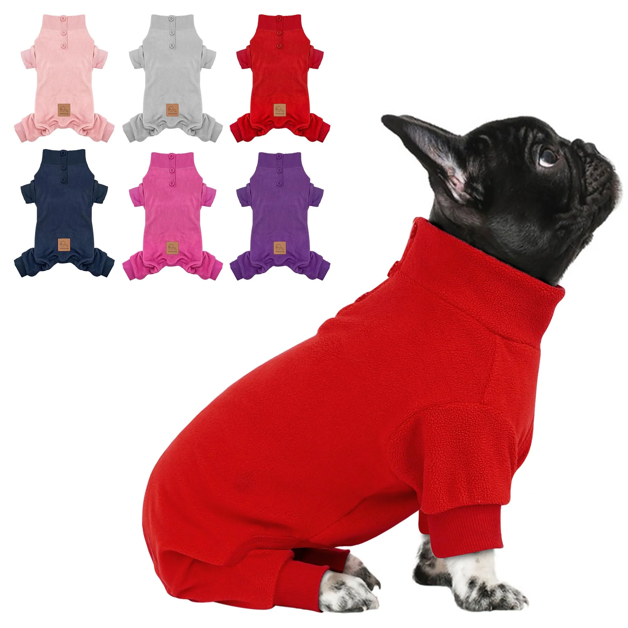 Premium Material cyeollo Dog Christmas Pajamas – Fleece Warm Jumpsuits for Small Dogs Red Organic