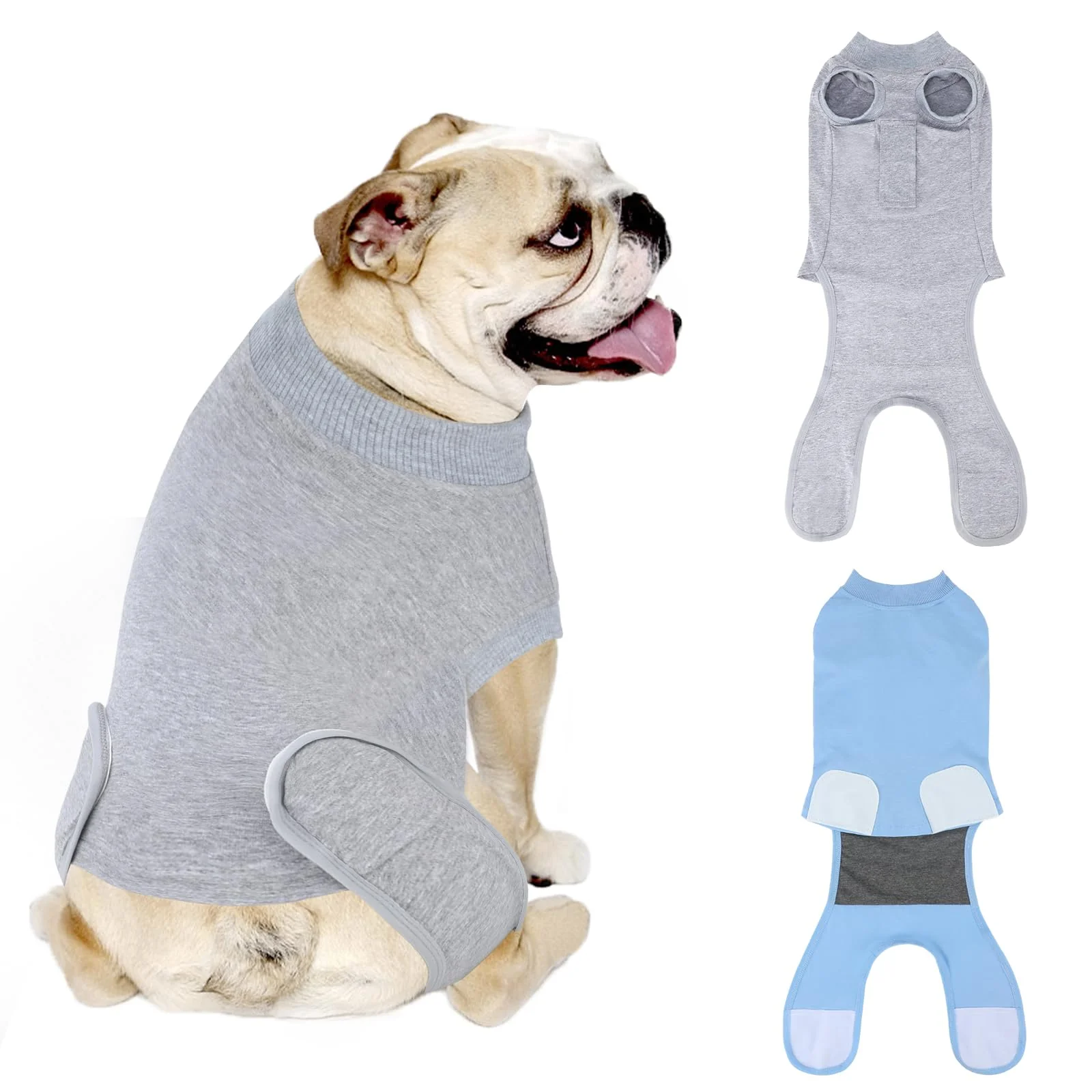Authentic QUEARN 2 Packs Breathable Cotton Dog Recovery Suit – After-Surgery Protection Anti-Licking Grey-Blue L Original