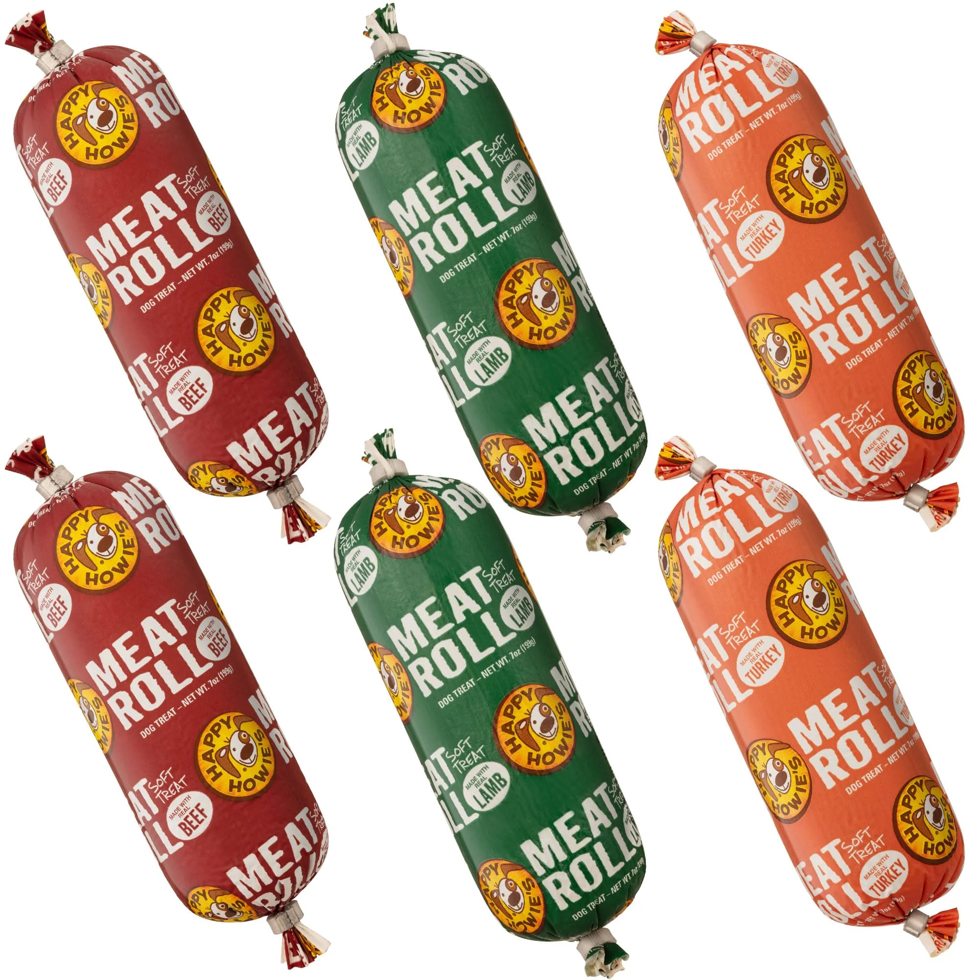 Clean Happy Howie’s Soft Meat Roll Treats – All-Natural Soft Dog Food Rolls Made in USA Beef Lamb Turkey 7 oz Pack of 6 Breathable