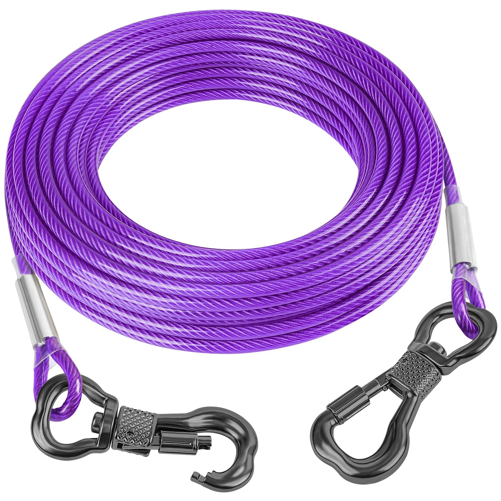 Professional Tresbro 50FT Reflective Tie Out Cable for Dogs Up to 250 lbs Steel Wire Lead Rust-Resistant Purple Versatile