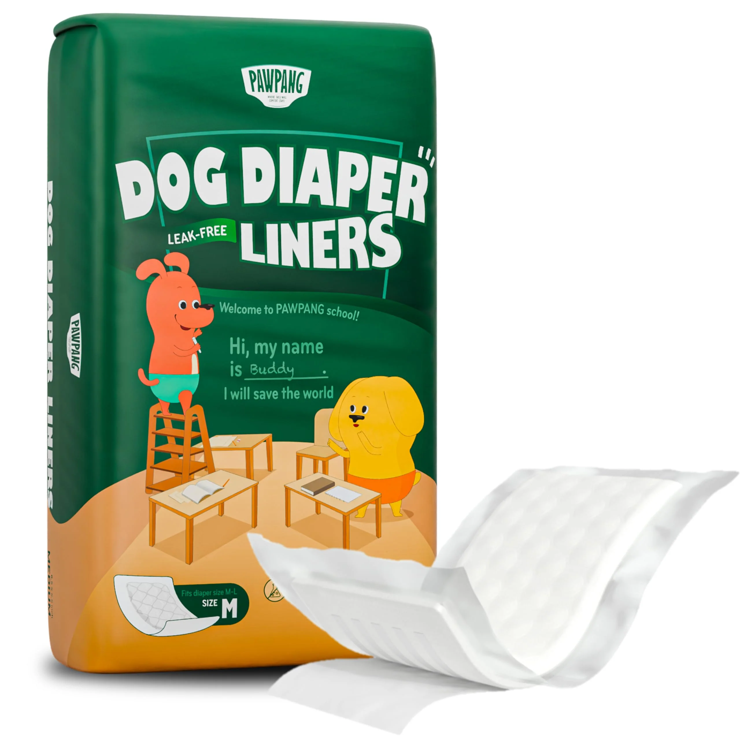 Expertly Made PAWPANG Disposable Dog Diaper Liners Booster Pads – 100ct 4 Sizes Carefully Designed