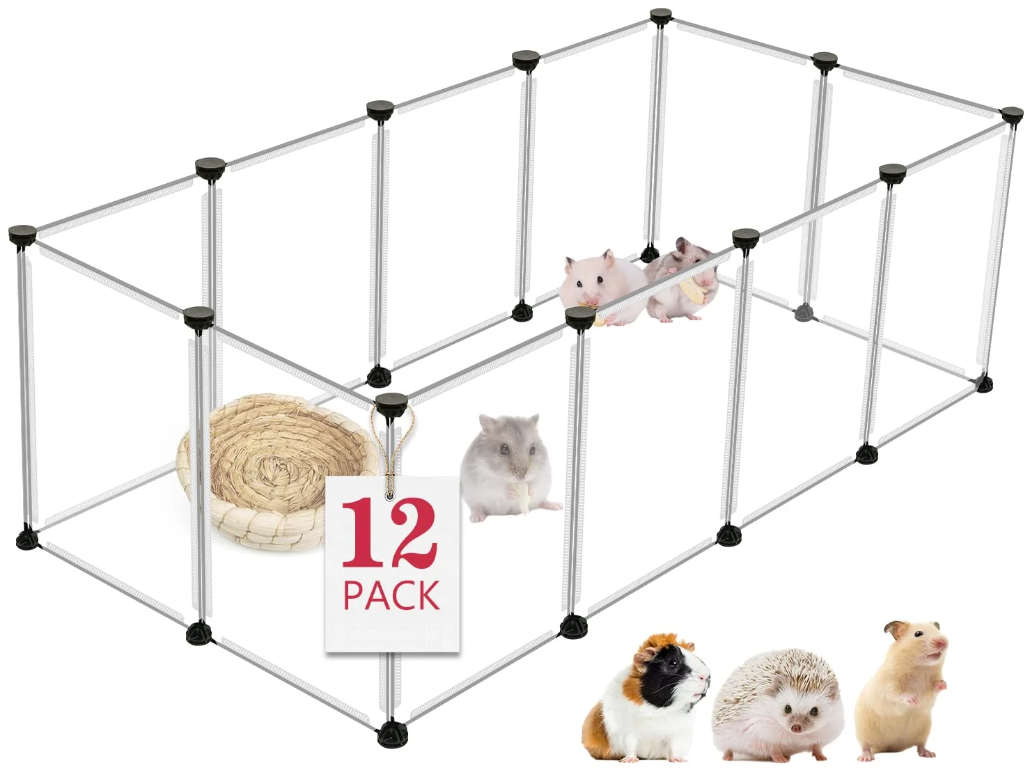 Safe VISCOO 12-Panel Transparent Small Animal Playpen — 48 x 24 x 16 in Portable Plastic Enclosure Soft
