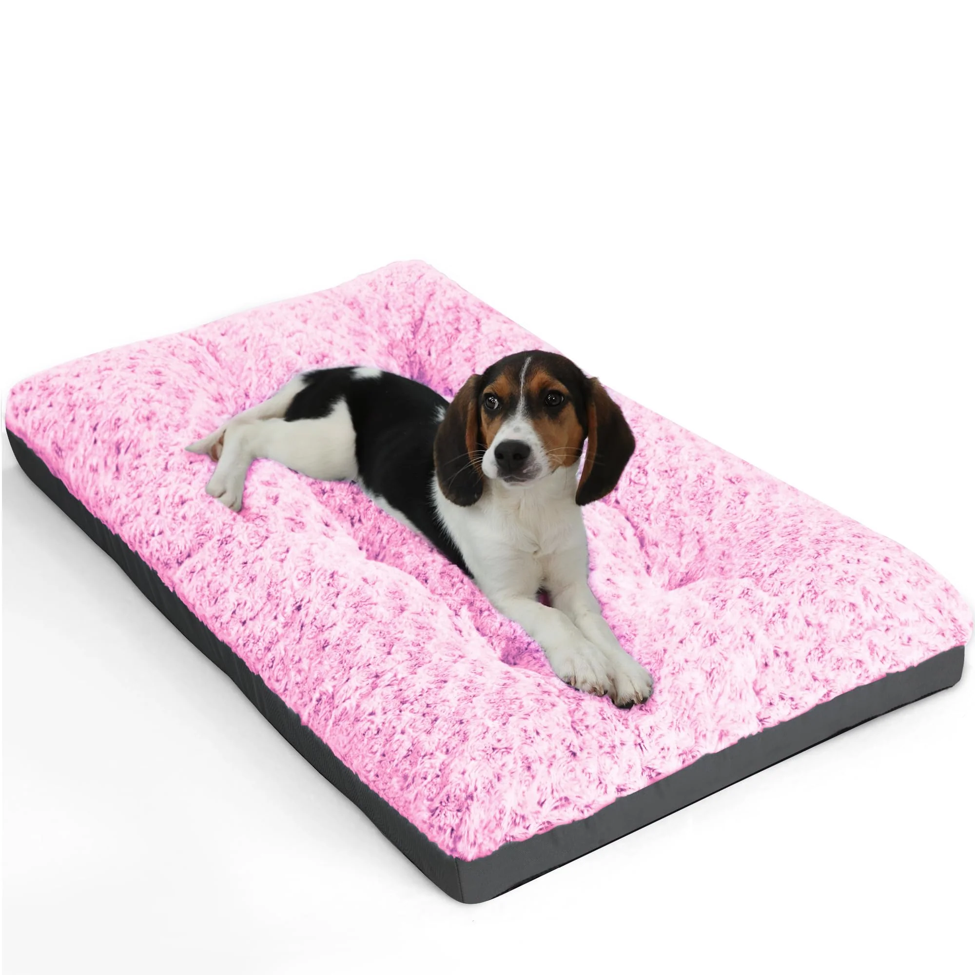 Versatile POCBLUE Washable Dog Bed for Crate – 23×17 in Pink Plush Non-Slip Kennel Pad Smooth