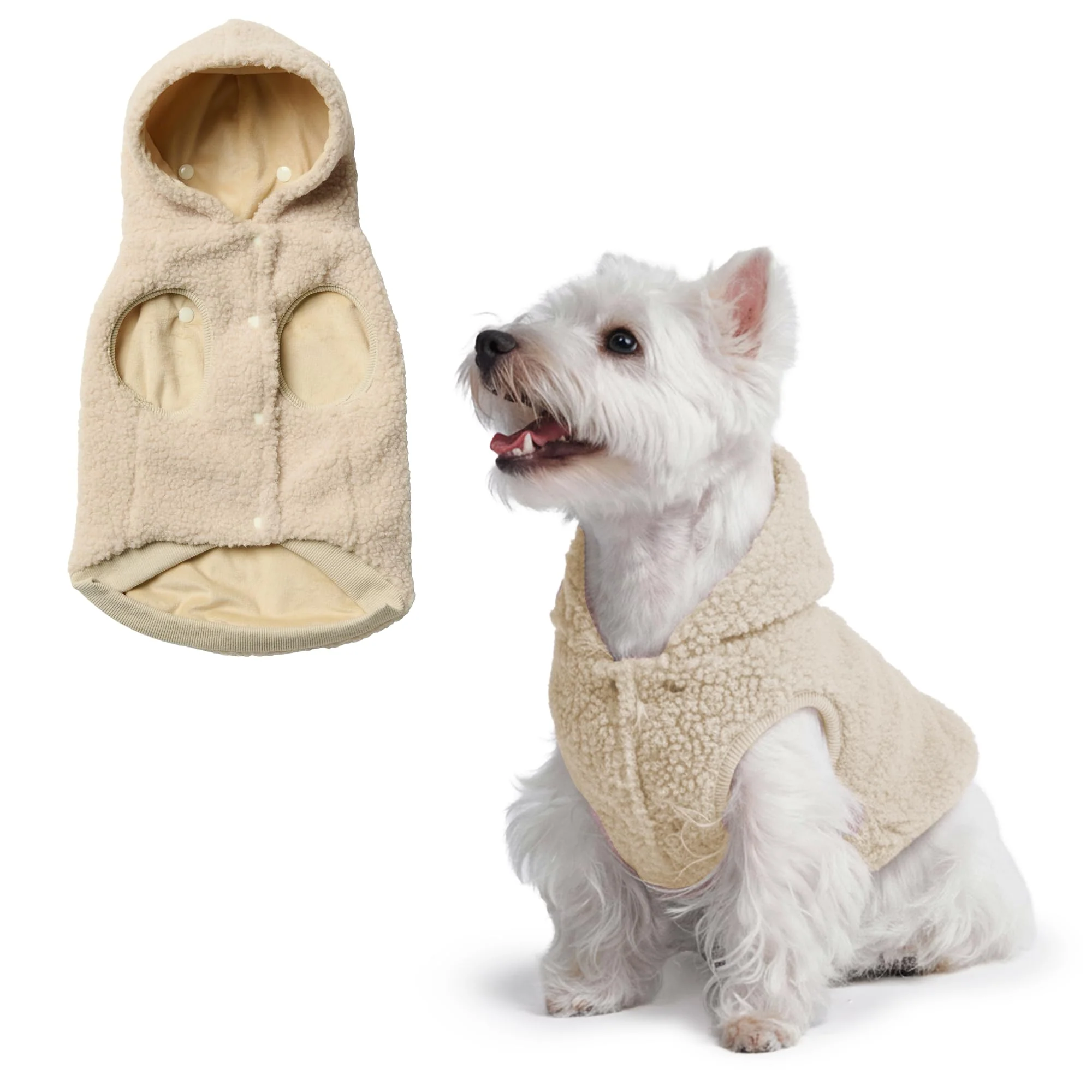 Eco-Friendly Spark Paws Fleece Dog Jacket – Hooded Winter Coat for Small–XXL Breeds Beige Size S Consistent