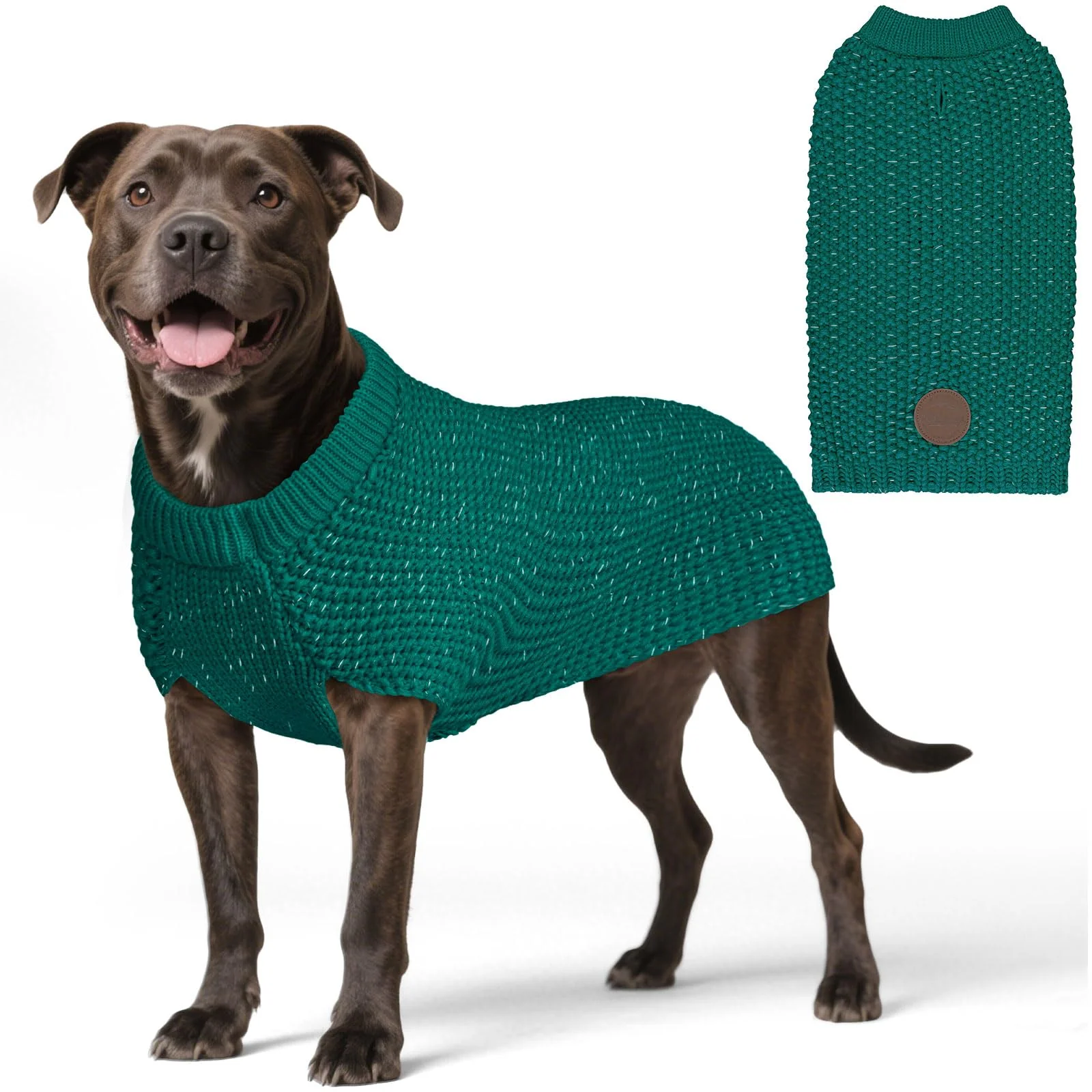 Unique KYEESE Dog Christmas Sweater with Leash Hole – Reflective Knit Coat for Small to Large Dogs Green Large Original
