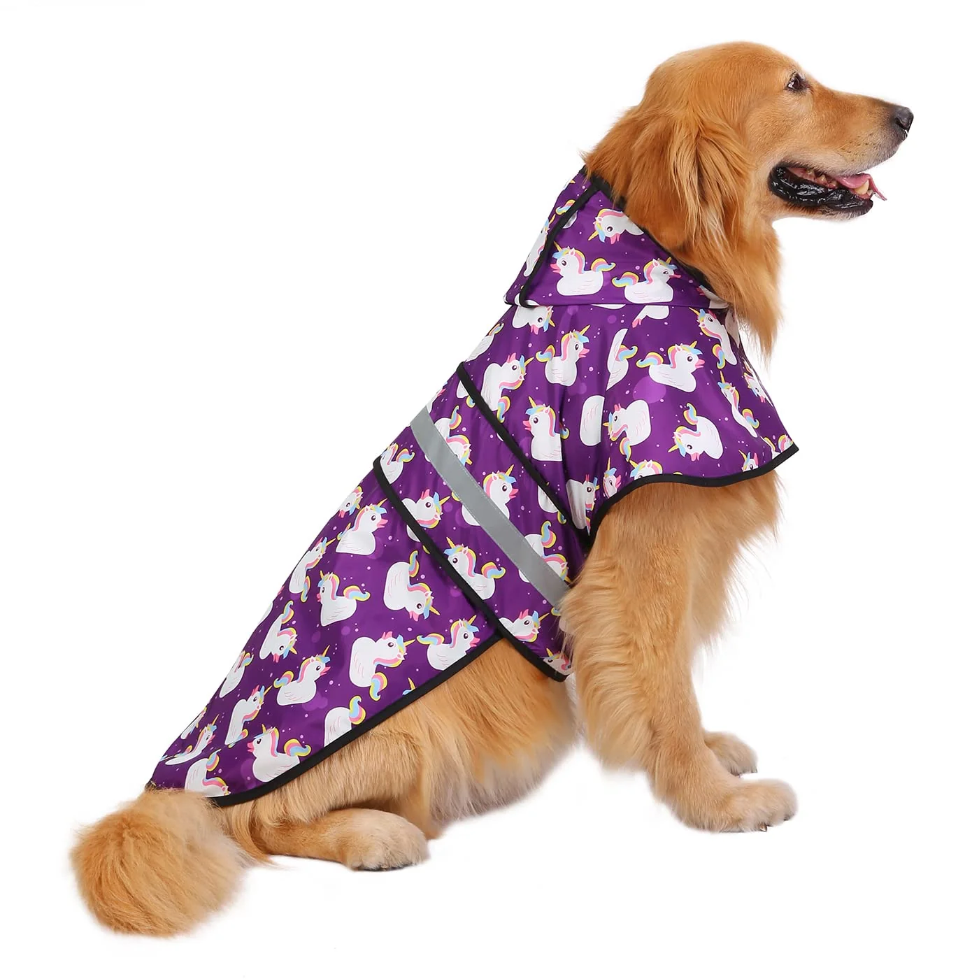 Quality HDE Dog Raincoat Jacket — Reflective Hooded Poncho with Leash Hole XL Water-Resistant Purple Unicorn Ducks Safe
