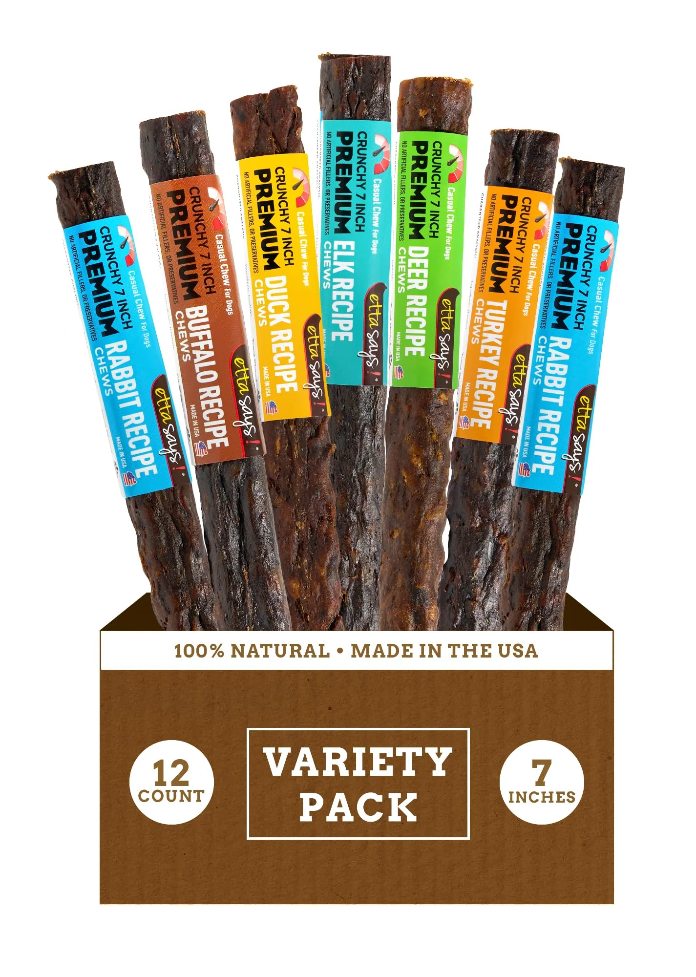 Responsible etta says Premium Crunchy Dog Chews 7 Variety Pack – Grain- USA Made 12 Count Top-Quality