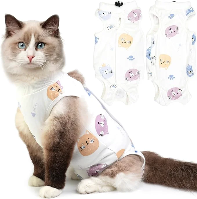 First-Class Cat Recovery Suit for Spay Abdominal Wounds Breathable Cat Onesie for Cats User-Friendly