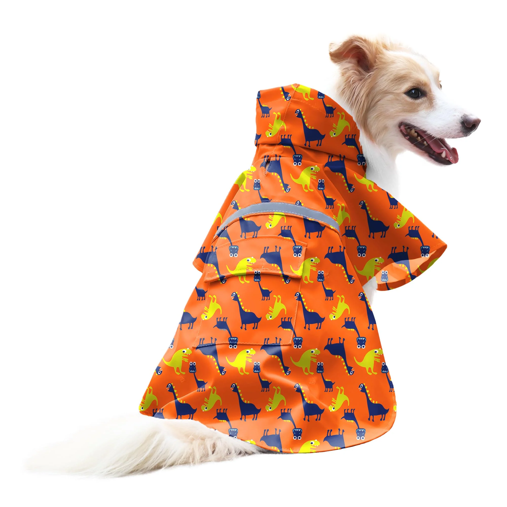 Elegant NACOCO Large Dog Raincoat Adjustable – Waterproof Dino Poncho with Reflective Back Strip XL Blue Orange Dinosaur Fast