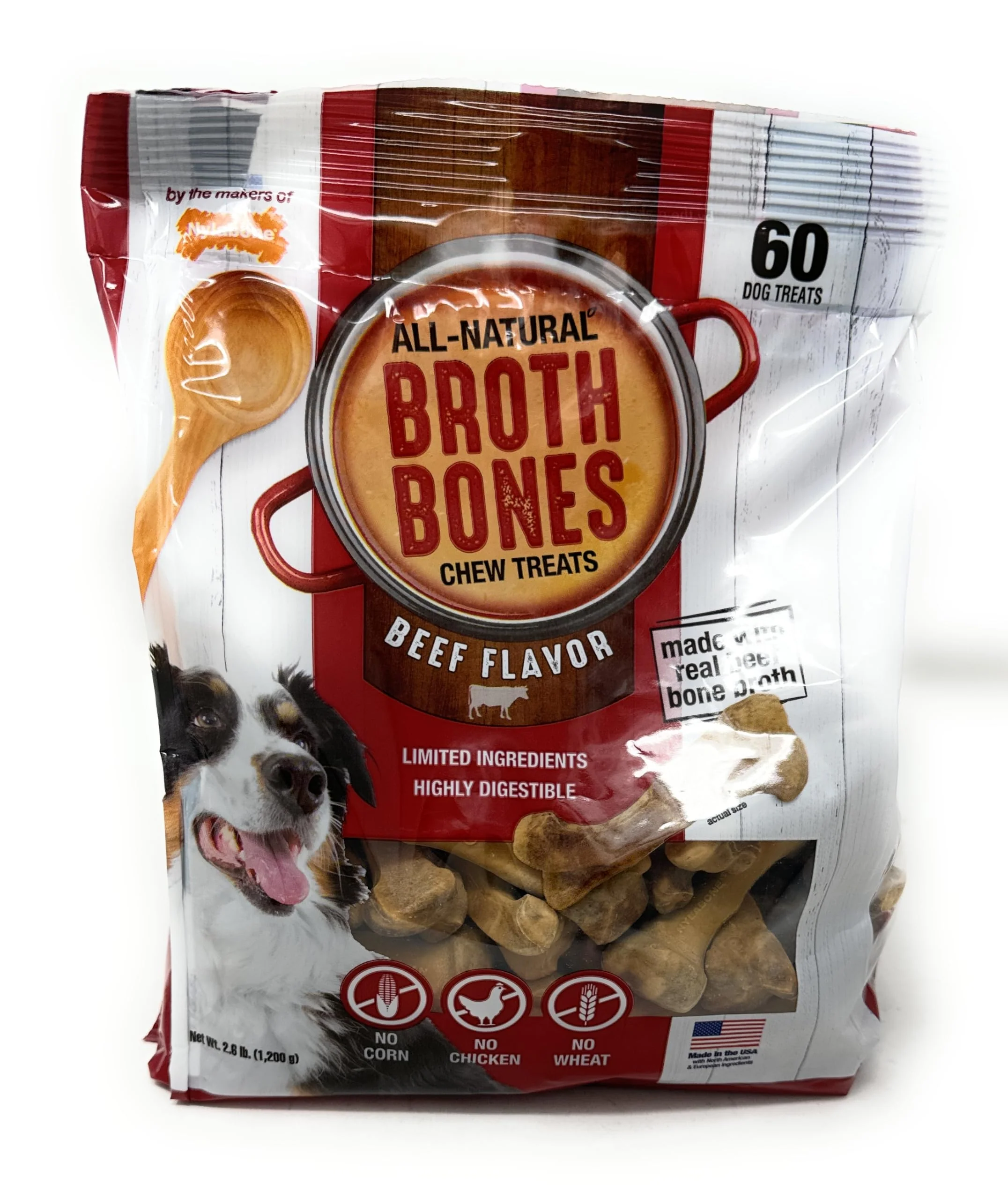 Unique Nylabone Beef Broth Bones for Dogs – 60 Count 2.6 Lbs Grain- Chew Treats High-End