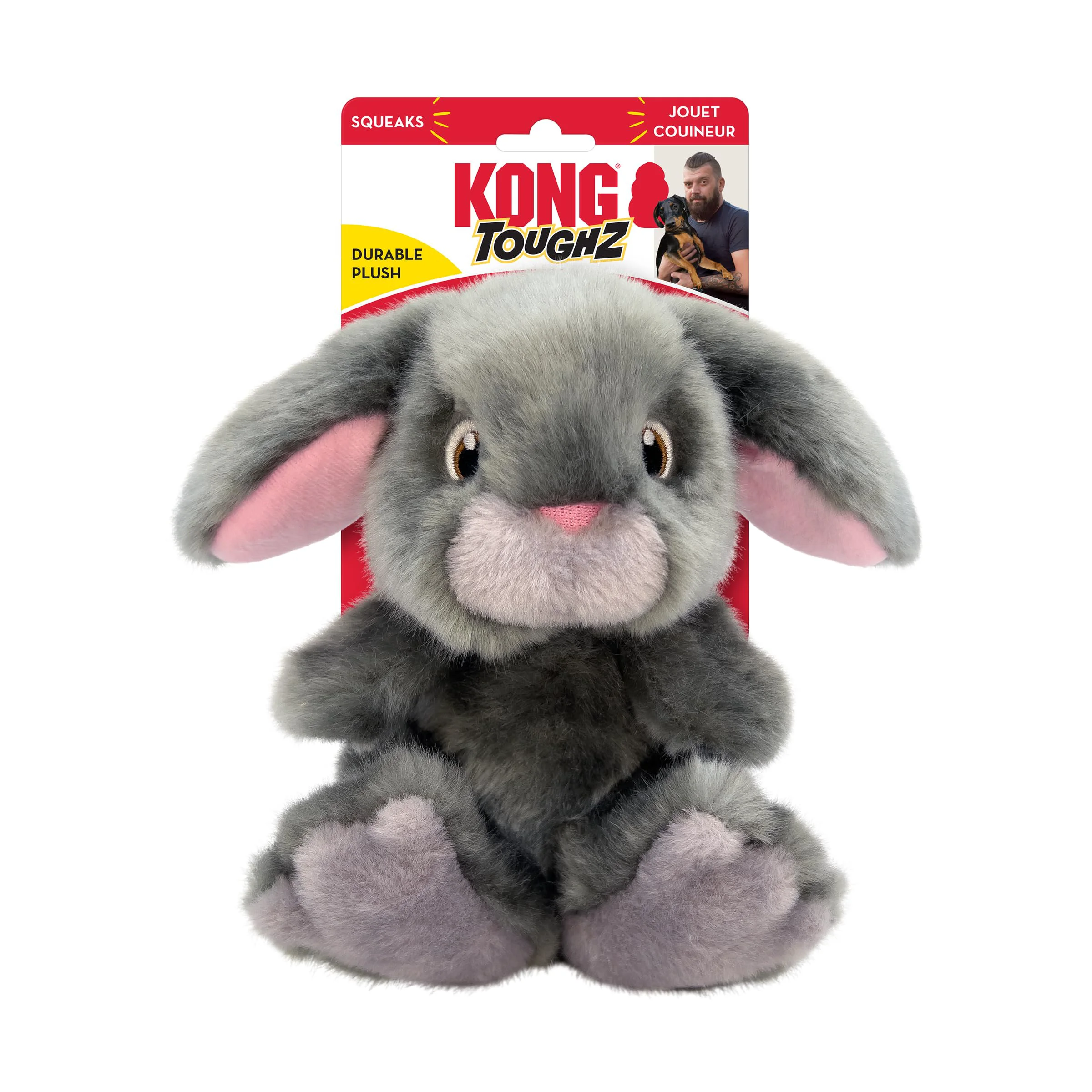 Convenient KONG Toughz Durable Plush Dog Toy Bunny — Medium Double Squeaker Sustainable