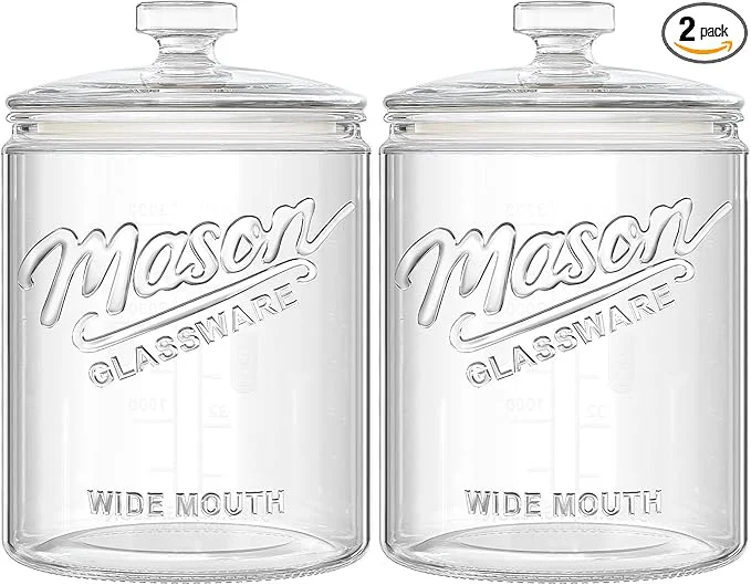 Sustainable 2 Pack 1 Gallon Glass Cookie Jar with Lid Glass Canisters for Pantry Stylish
