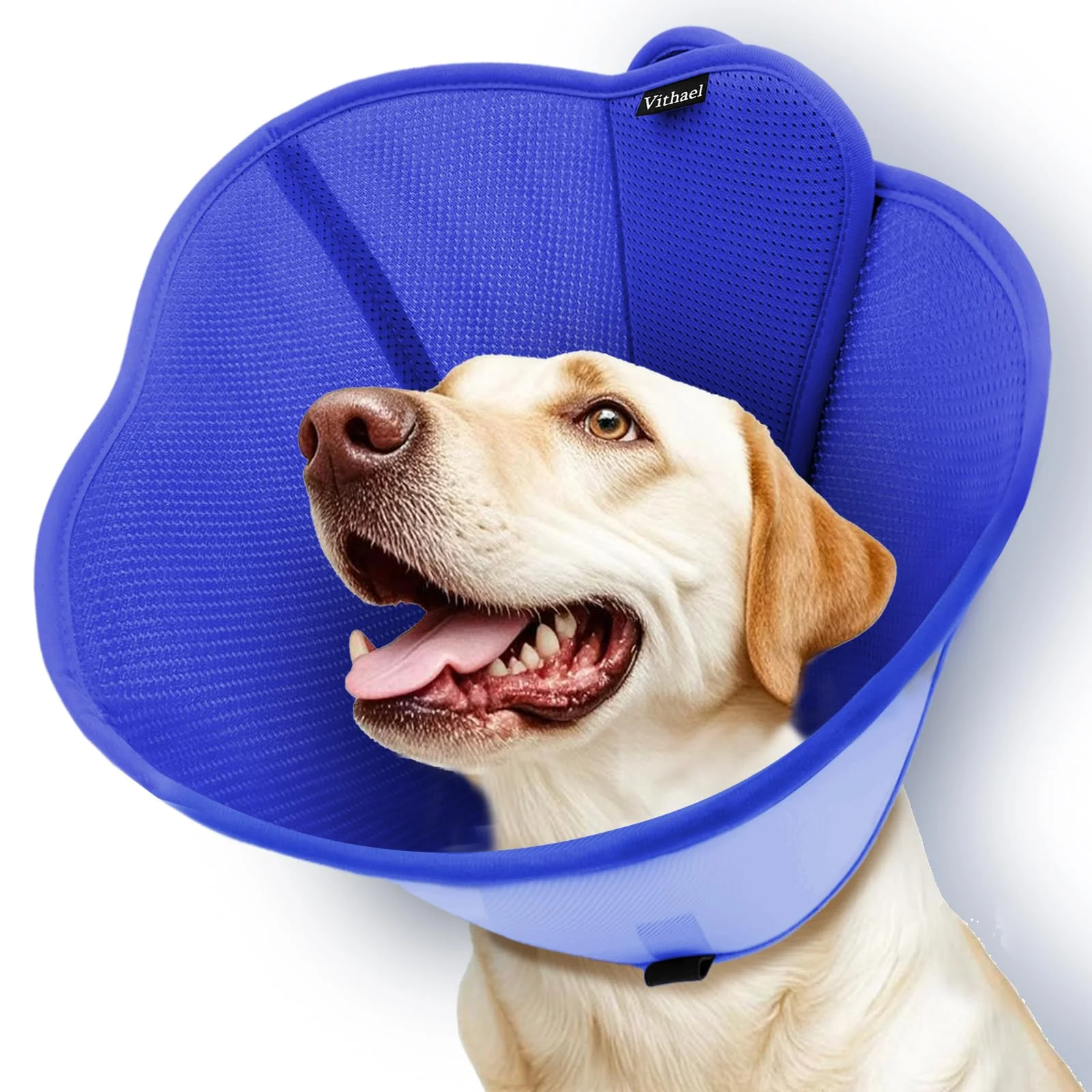 Official Vithael Upgraded Dog Cone Collar XS Blue — Soft Breathable Double-Layer Recovery Stylish