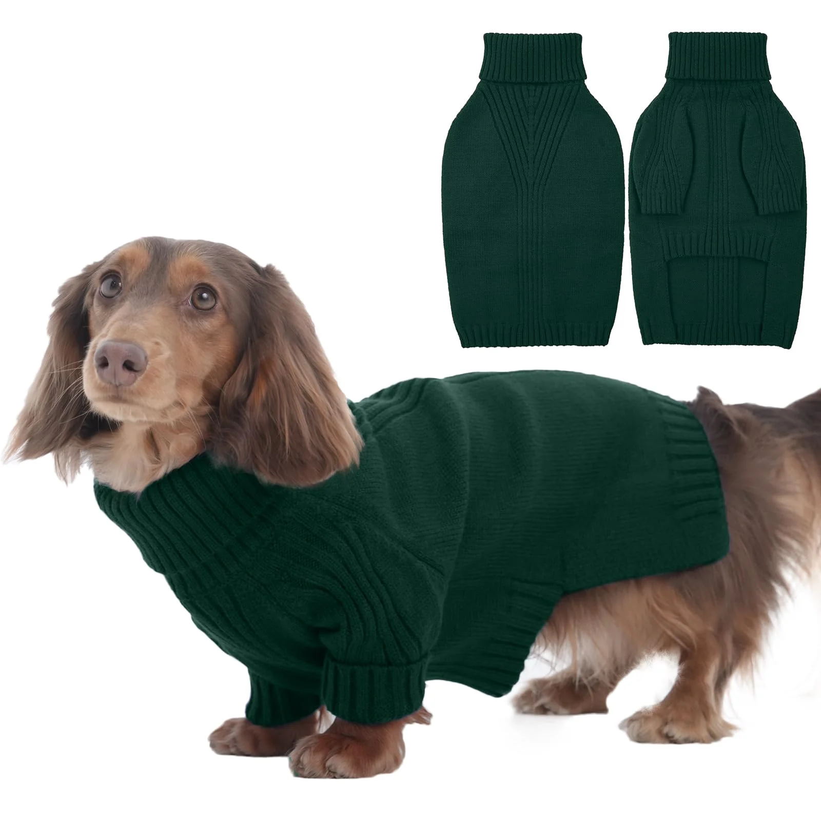 Optimized IECOii Dachshund Sweater – Turtleneck Knit for Small Medium Dogs Green M Contemporary