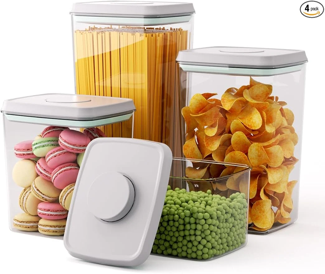 Casual Pop Storage Set – 4 Pack Airtight Food-Grade Containers with Lids BPA- with Measurement Marks for Flour Sugar Pantry OrganizationAbout ThisOverview User-Friendly