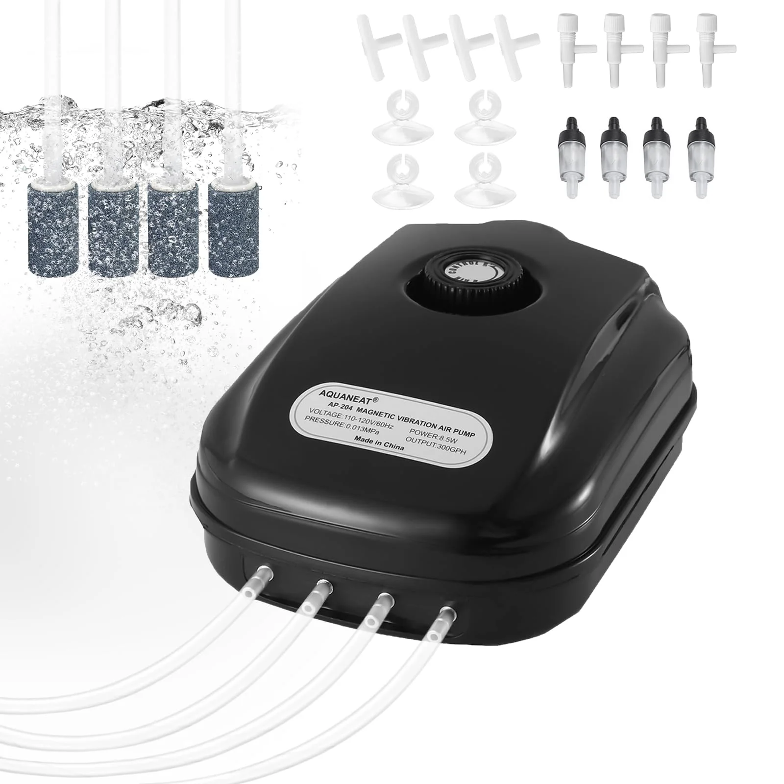Clean AQUANEAT Aquarium Air Pump 300GPH Up to 200 Gallon Tanks 4 Outlets Quiet Modern