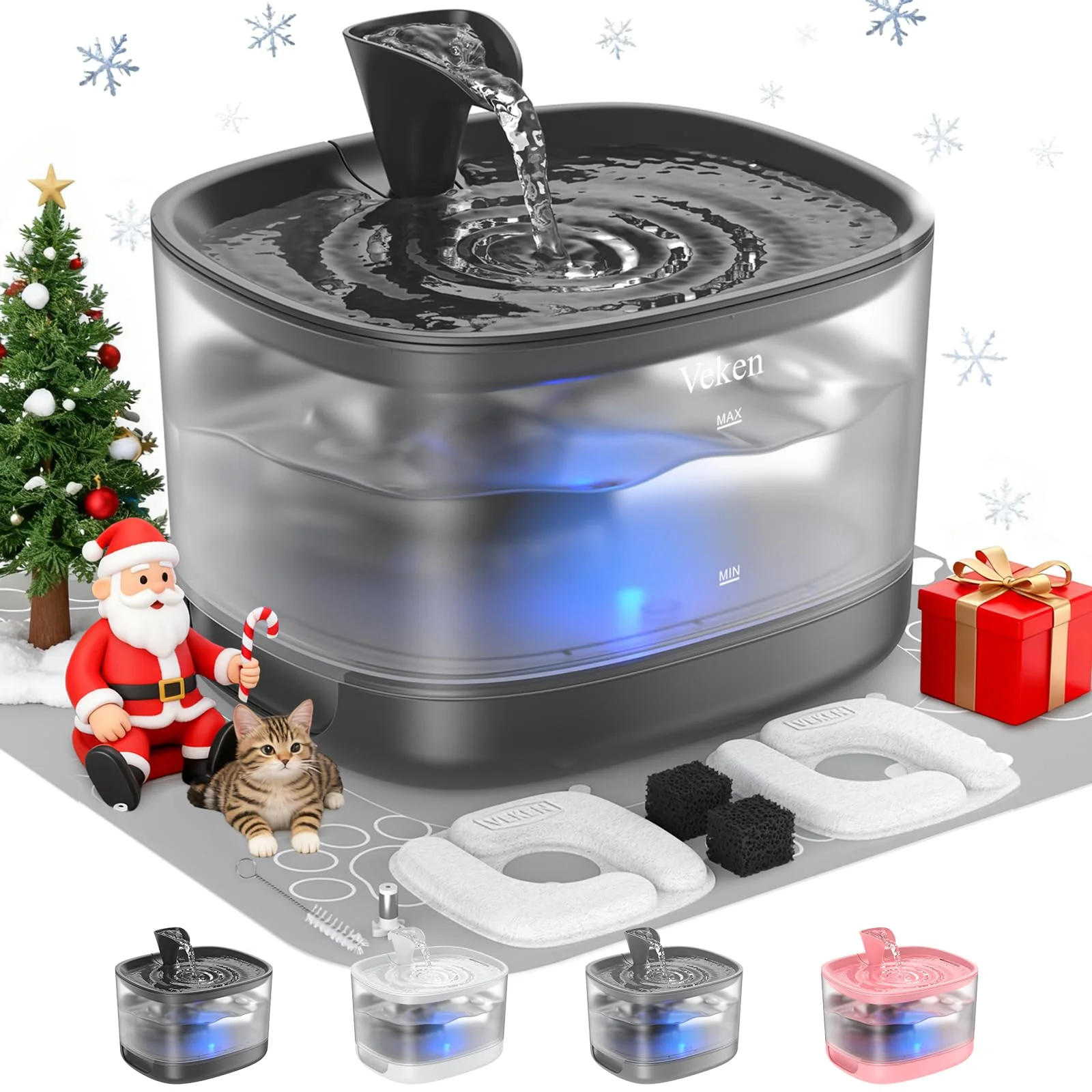 Fast Veken Cat Water Fountain with Detachable Tank – 84oz Quiet Safe 5-Stage Filtration Contemporary