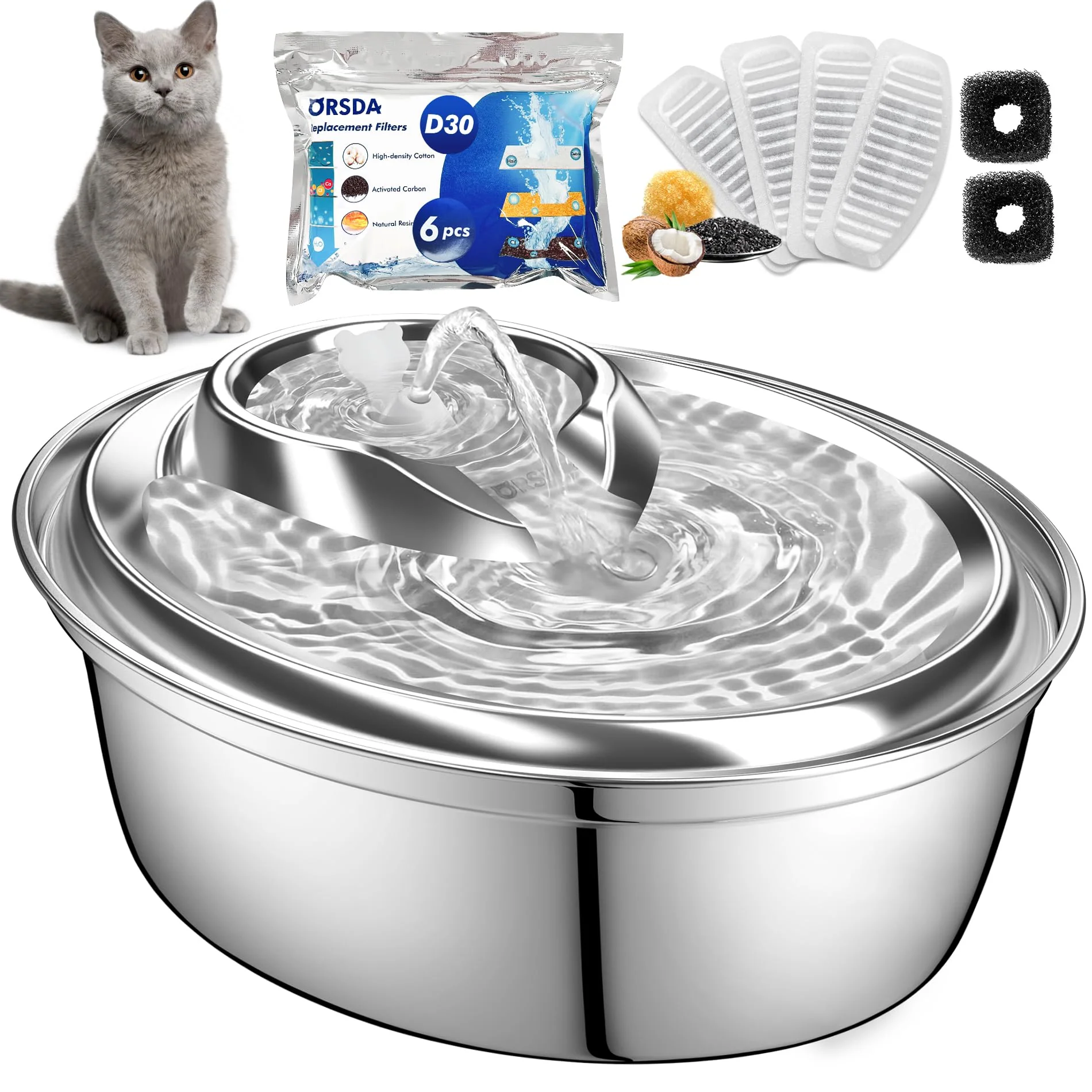 Unique ORSDA Cat Water Fountain Stainless Steel 2L – Quiet Hygienic Hydration for Cats Small Dogs Exclusive