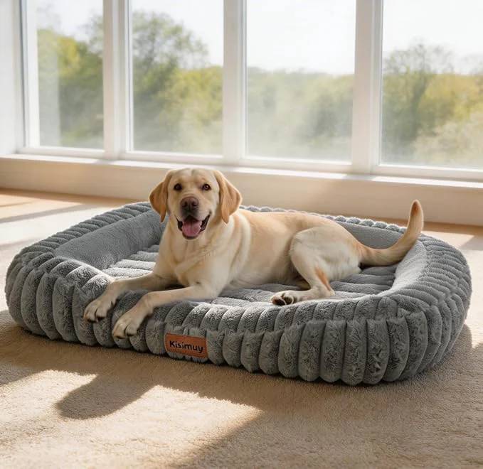 Safe Dog Bed Large Size Dogs Washable Soft Furry Pet Bed Calming Rectangle Large Healthy