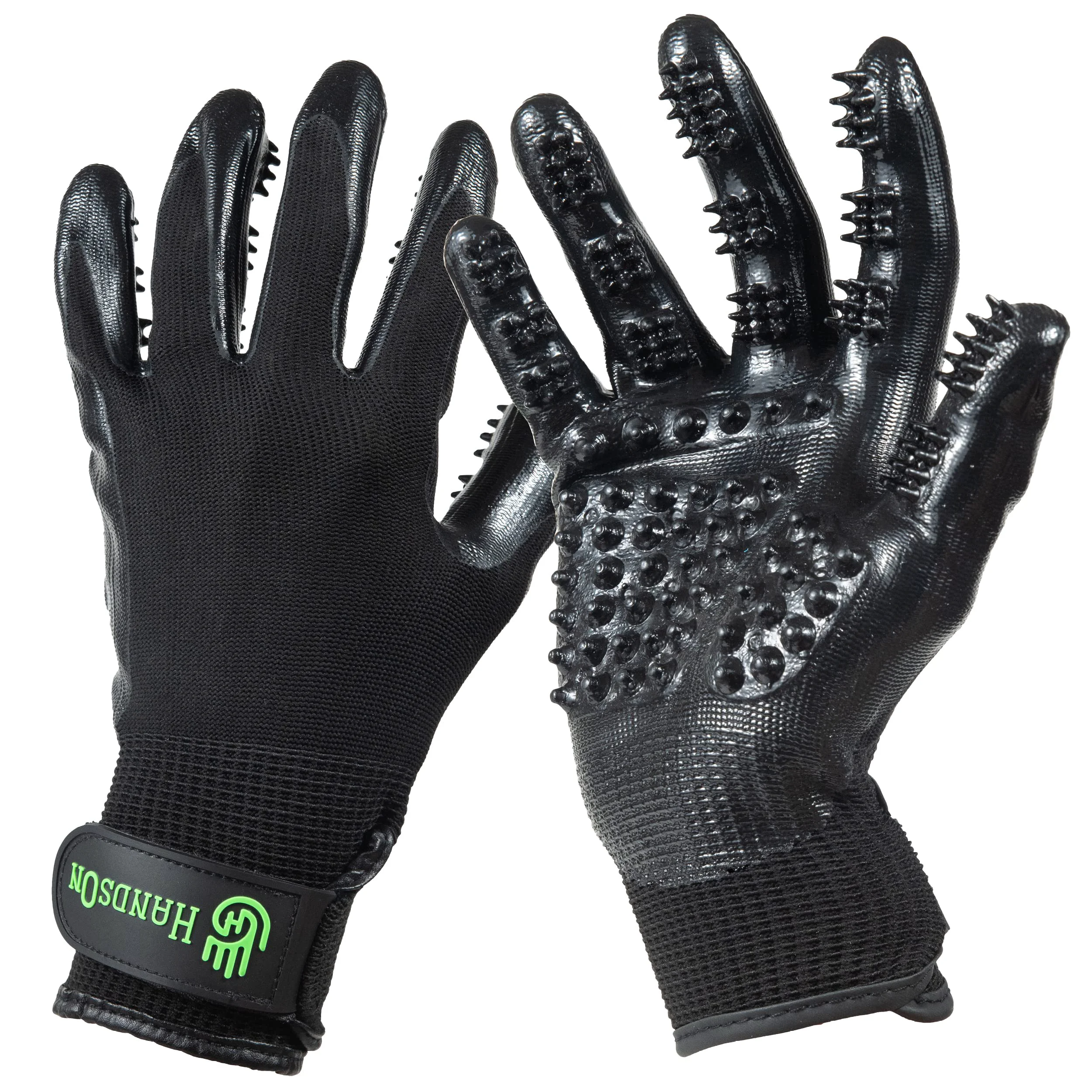 Functional H HANDSON Pet Grooming Gloves – Patented Award-Winning Shedding Bathing Hair Remover Gloves Green