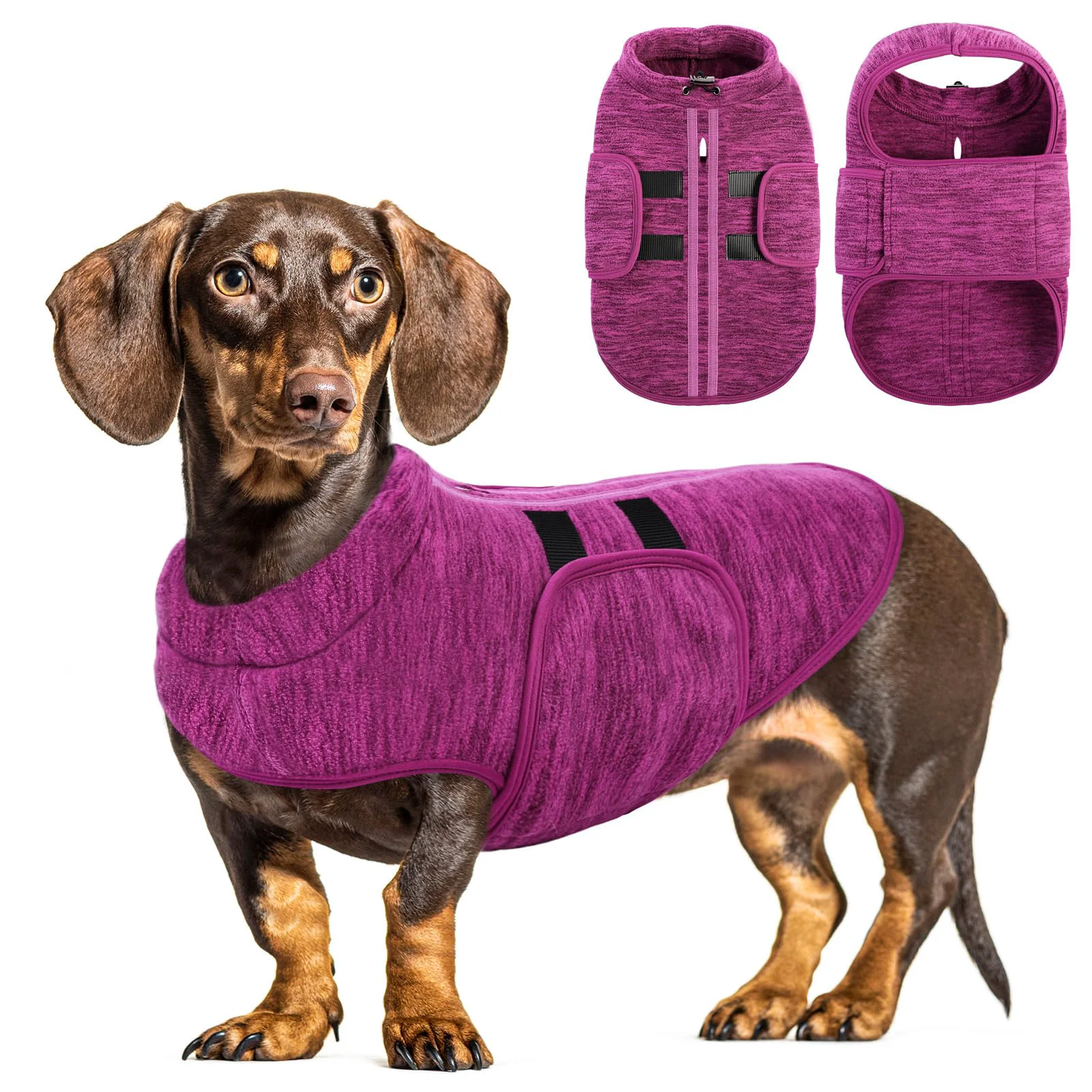Breathable Queenmore Small Dog Sweaters – Warm Fleece Vest with Leash Hole Cationic Berry S Certified