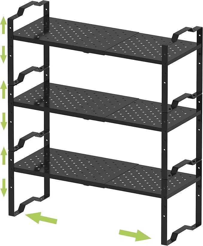 Minimalist Expandable Shelf Cabinet Organizer Adjustable Stackable Spice Rack at Kitchen Bathroom More Countertop Cupboard Organization Pantry Storage Metal Plate with Hole 3 Packs Black L About ThisOverview Fast