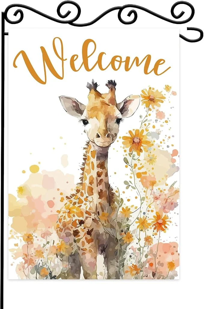 Durable Giraffe Welcome Garden Flag Welcome Spring Cute Giraffe Garden Flag Pet Wild Lightweight