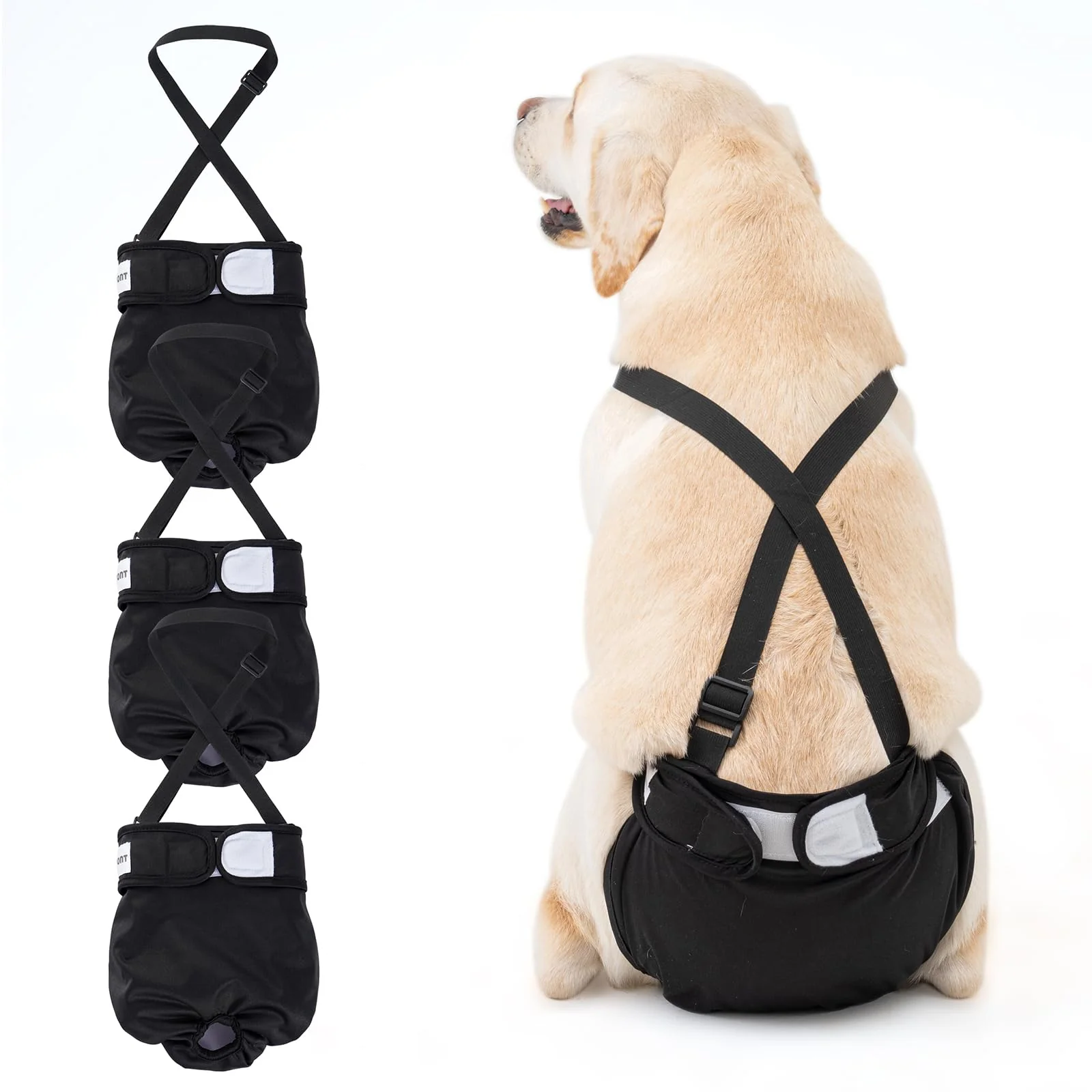Versatile Avont 3-Pack Washable Female Dog Diapers with Suspender – Size L Reusable Diapers for Incontinence Heat Clean