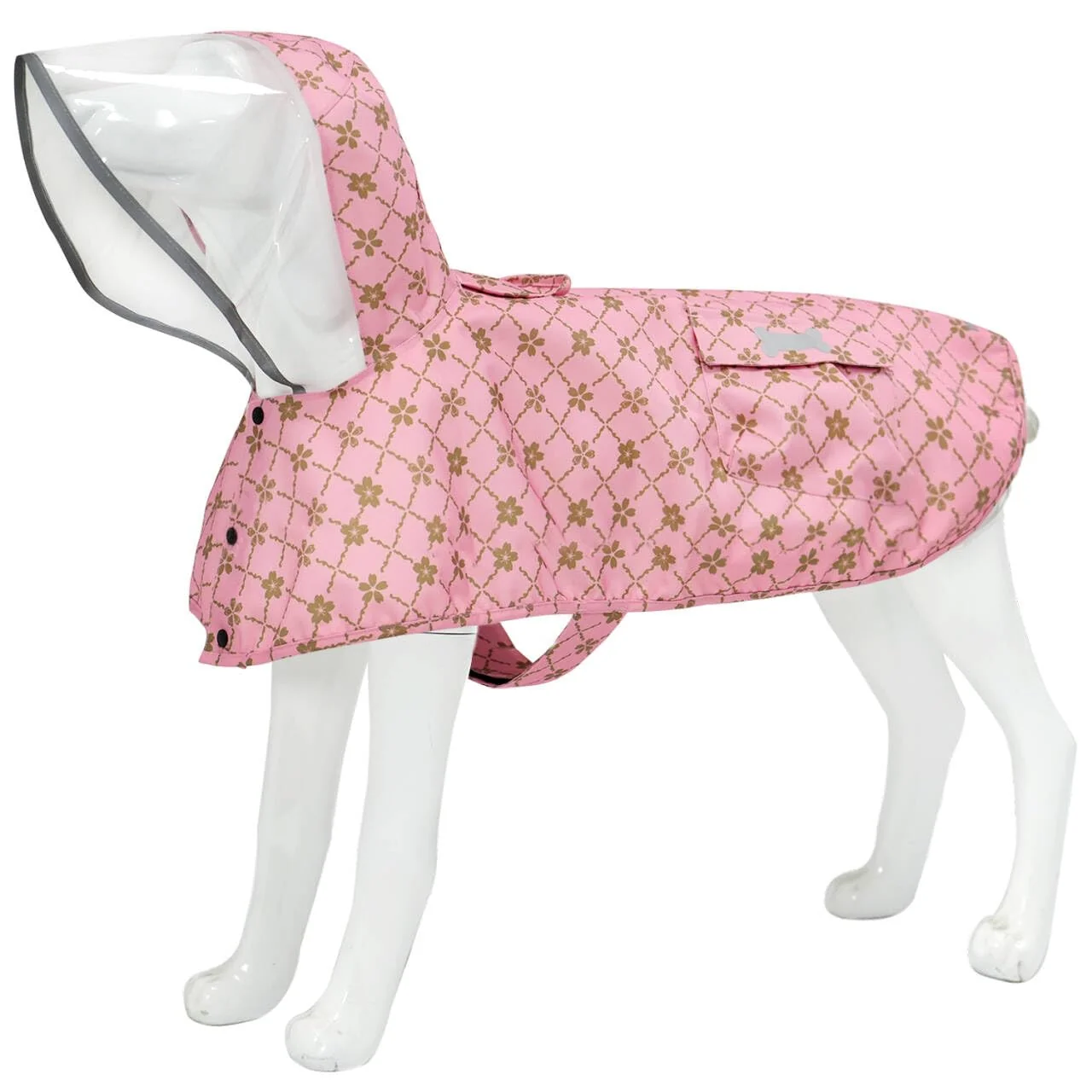 Elegant MAMORE Waterproof Dog Raincoat XX-Large – Reflective Adjustable Hooded Pet Rainwear Gold Cheery Blossoms Pink High-Performance