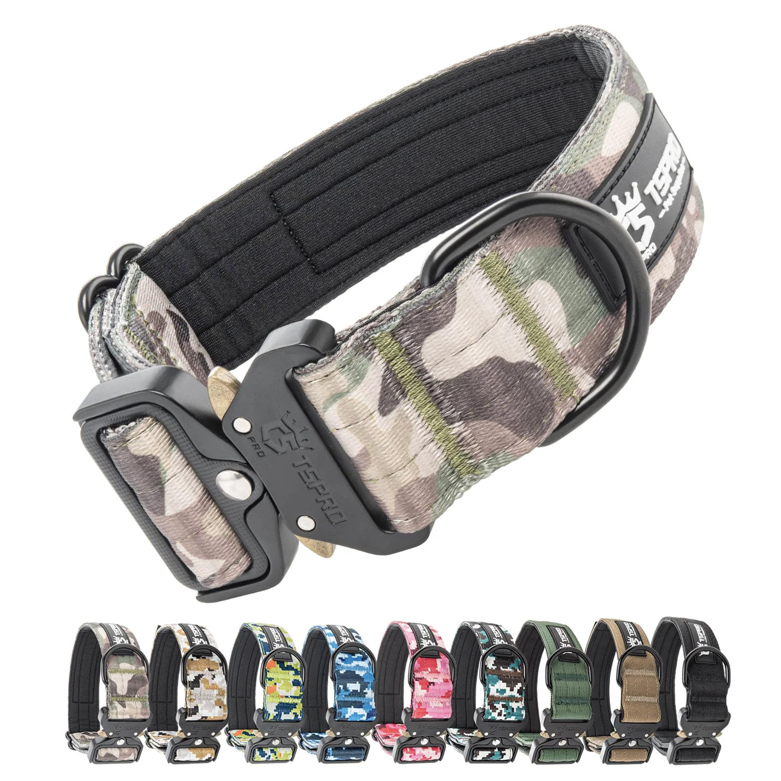 Convenient TSPRO Premium Tactical Dog Collar with Patch Panel – Heavy-Duty Quick-Release Buckle for Medium to Large Dogs Military Green M Reusable