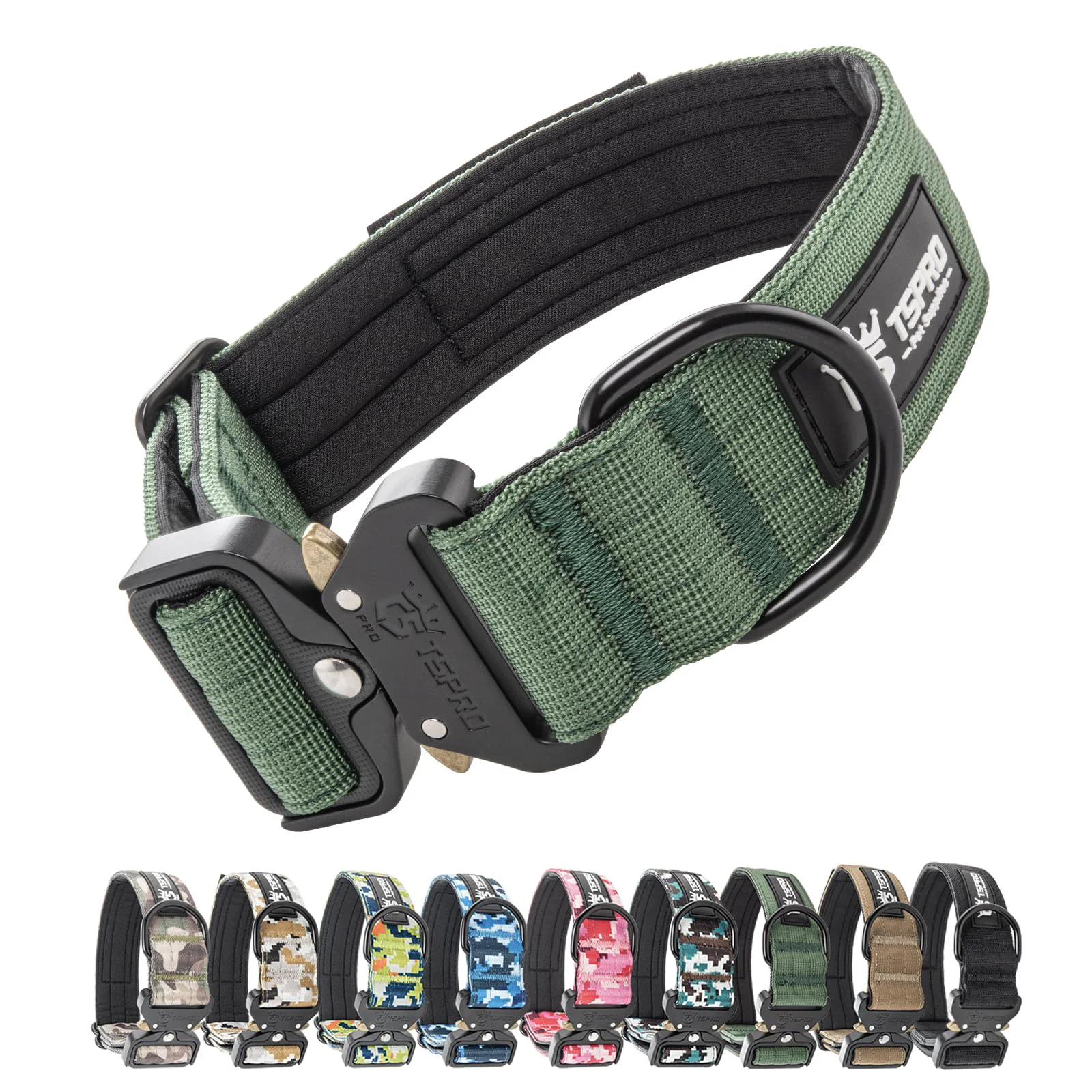 Soft TSPRO Premium Tactical Dog Collar with Patch Panel – Adjustable for Medium Large Dogs Green L Innovative