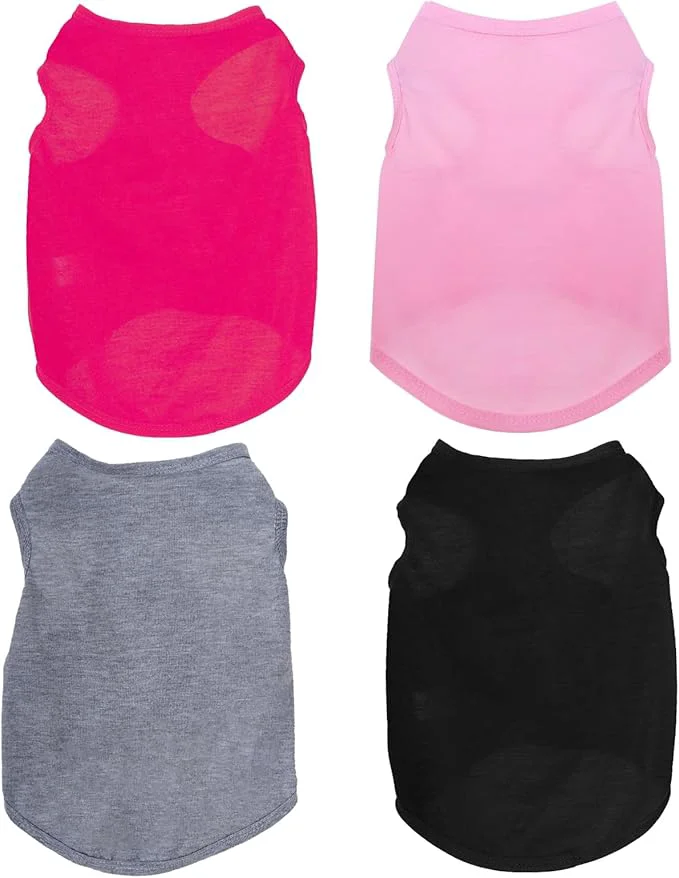 Trusted 4 Pcs Cat Shirts Solid Color Dog Clothes Summer Sleeveless Pet T Shirts Advanced