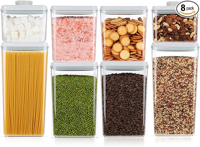 Lightweight 8 Pcs Pop Food Storage Containers Airtight Food Storage Containers Set with Lids Kitchen Pantry Organization and Storage 3.4Qt 2.8Qt 2.1Qt 1.2QtAbout ThisOverview Modern