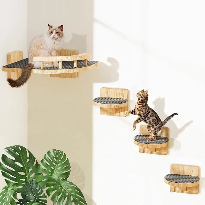 Flexible Cat Wall Shelves with 3 Steps Wooden Cat Wall Furniture up to 15lbs Floating Specialty