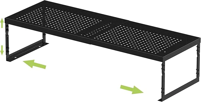 Genuine Adjustable Stackable Metal Storage Shelf Organizer – Expandable Wire Rack with Perforations for Kitchen Pantry Bathroom Cabinet Office-Compact Durable Sturdy 1PACK Large Black About ThisOverview Enhanced