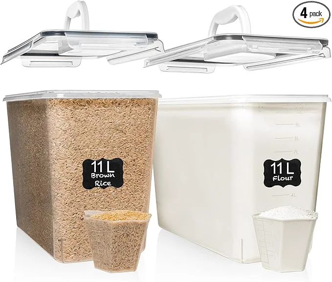 Advanced Shazo 2 PC 11L 372 oz Flour Sugar Storage Containers with Easy Carry Handle – Plastic Extra Large Food Storage Containers with Lids for Rice Ce BPA Airtight Kitchen Pantry OrganizationAbout ThisOverview Crafted