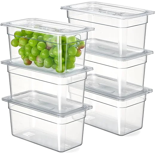 Eco-Friendly CURTA 6-Pack 1 3 Size 6 Deep NSF Polycarbonate Food Pans with Handled Lids Drain Trays Dishwasher zer Safe Clear Container for Prep Tables Buffet Salad Bar Commercial Home KitchenAbout ThisOverview Advanced