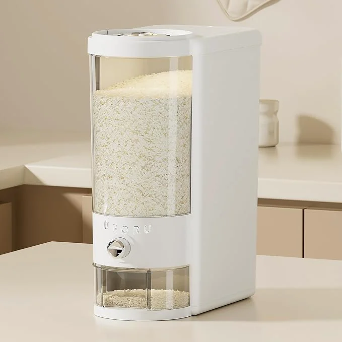 Minimalist Rice Dispenser 20 lbs Large Rice Storage Container for Kitchen Pantry – Space-saving Moisture Pest-proof BPA- – Dry Food Dispenser with One-Touch Dispenser Measuring Cup for FamiliesAbout ThisOverview Eco-Friendly