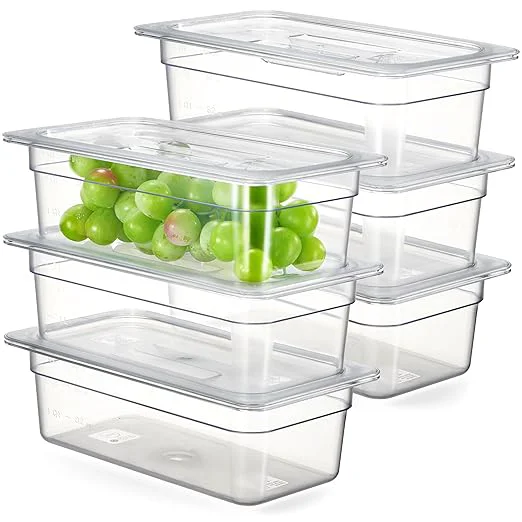 Original CURTA 6-Pack 1 3 Size 4 Deep NSF Polycarbonate Food Pans with Handled Lids Drain Trays Dishwasher zer Safe Clear Container for Prep Tables Buffet Salad Bar Commercial KitchenAbout ThisOverview Premium