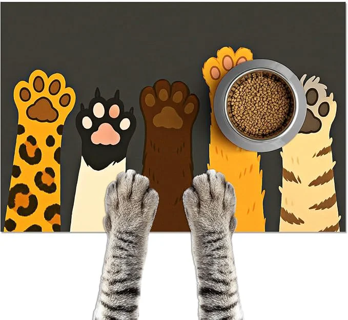Reusable Cute Animal Paw Print Cat Food Mat Easy Clean Fast Dry Pet Feeding Mat Premium Material