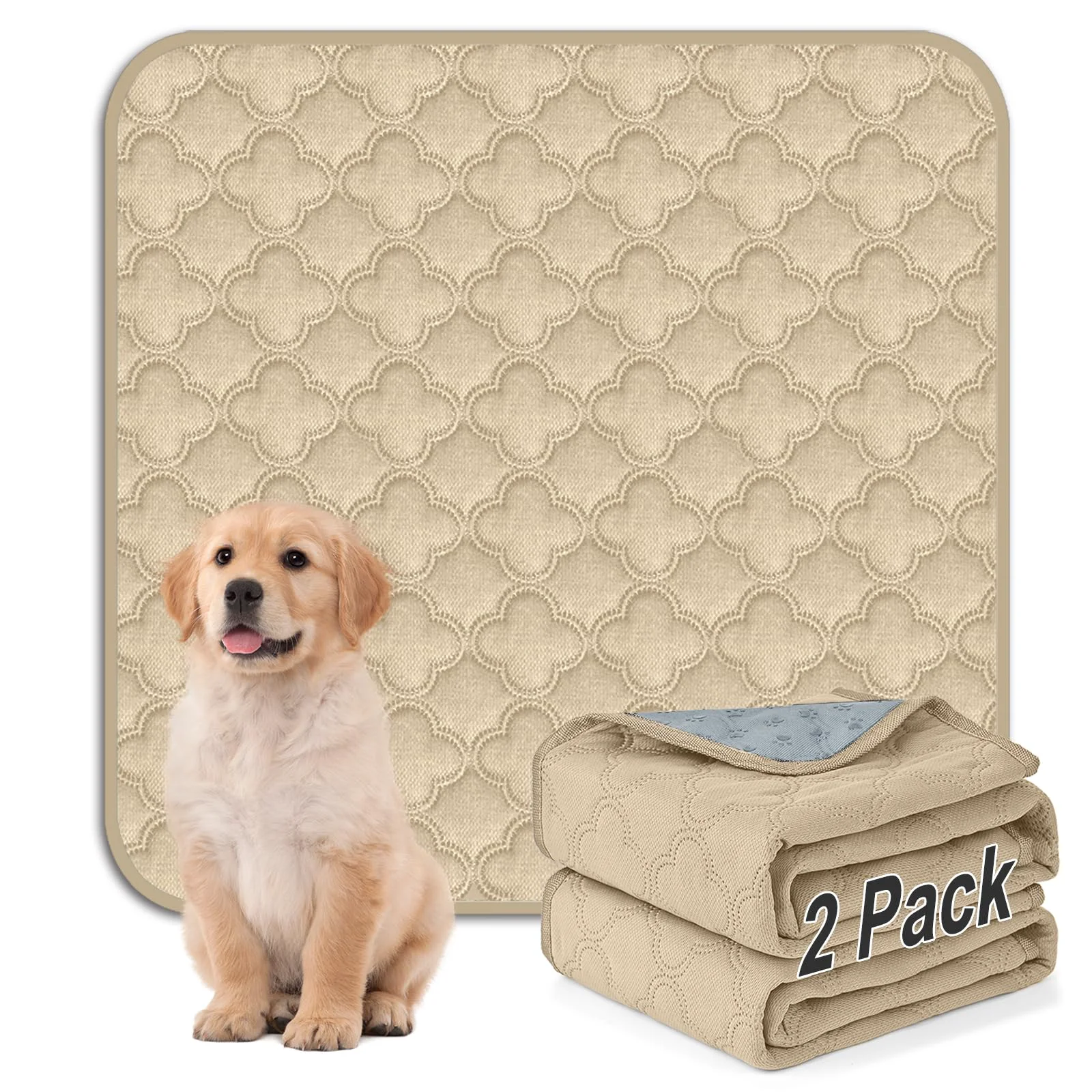 Comfortable FunFurry Washable Pee Pads for Dogs – 2 Pack Cream 31×36 in Waterproof Non-Slip Fashionable