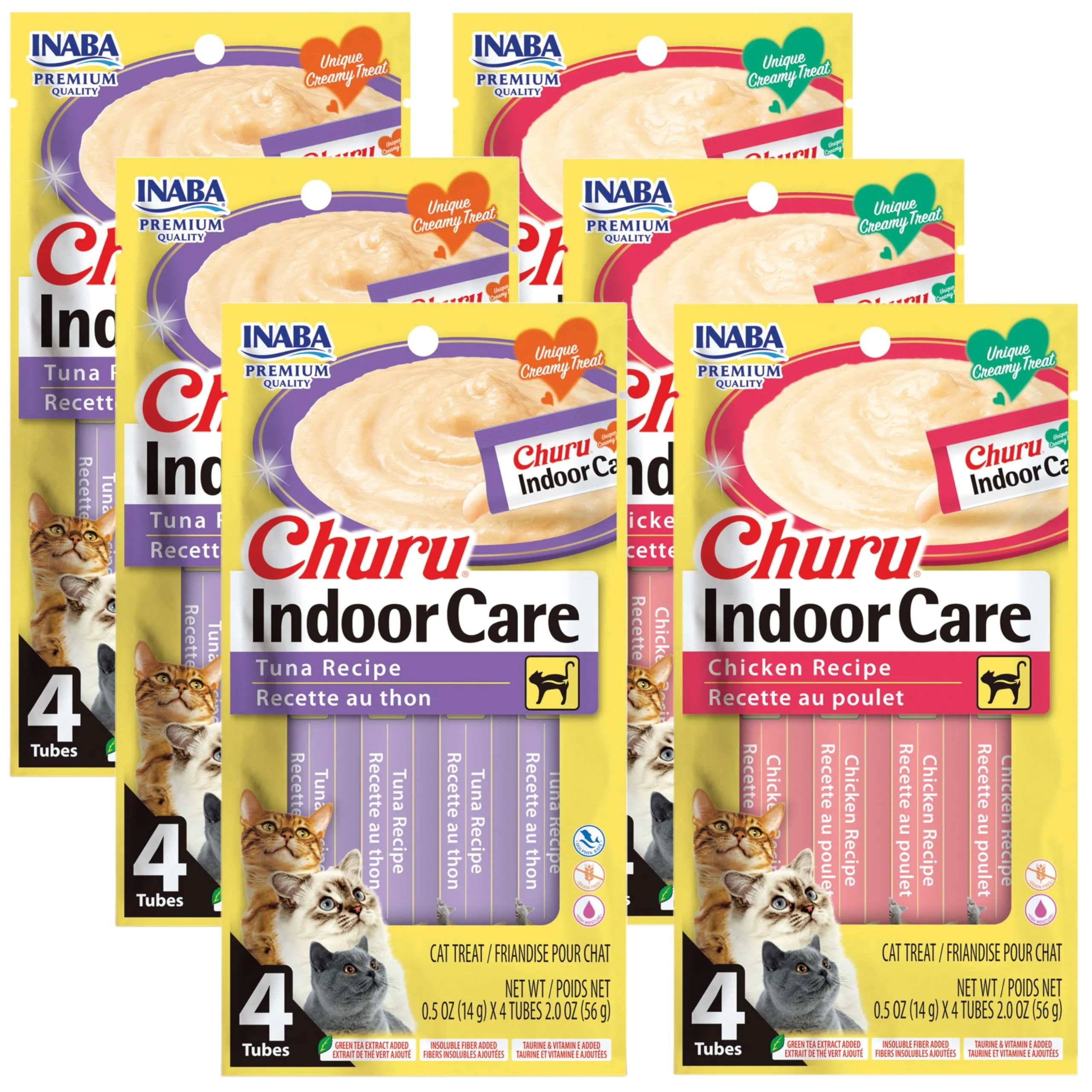 Solid INABA Churu Hairball Control Lickable Cat Treats – Tuna Chicken Variety Pack 24 Tubes Selected