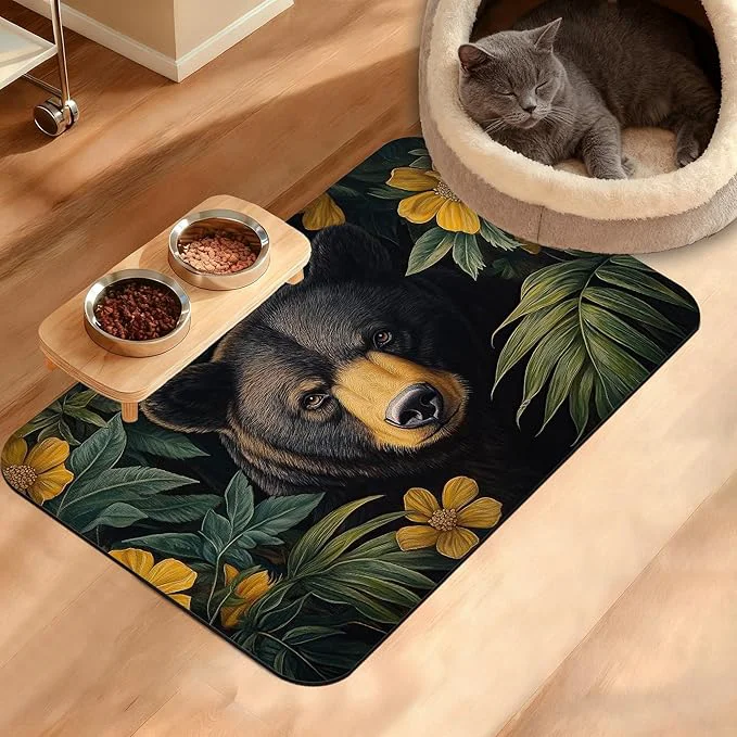 Selected Brown Bear Dog Food Mat Forest Absorbent Pet Feeding Mat Green