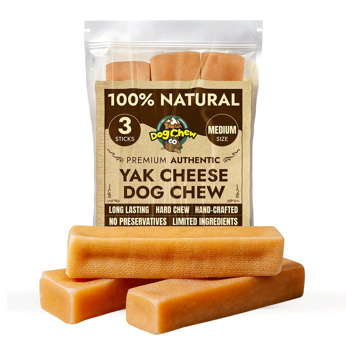Original Tibetan Dog Chew Yak Cheese Sticks — Natural Handmade Long-Lasting for Medium Dogs Soft