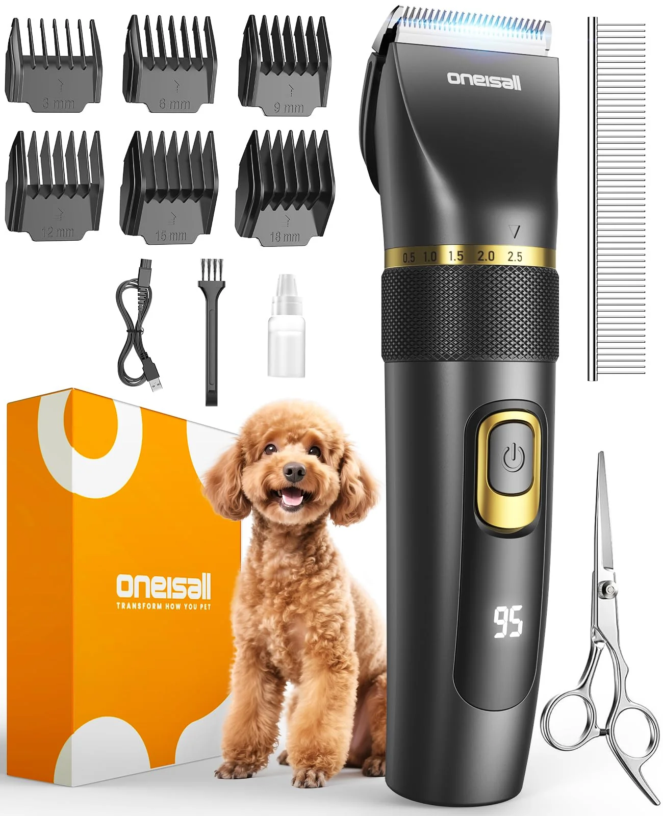 Recyclable Oneisall Dog Clippers – Low-Noise Pro Grooming Kit Cordless 6800RPM IPX7 Waterproof Responsible
