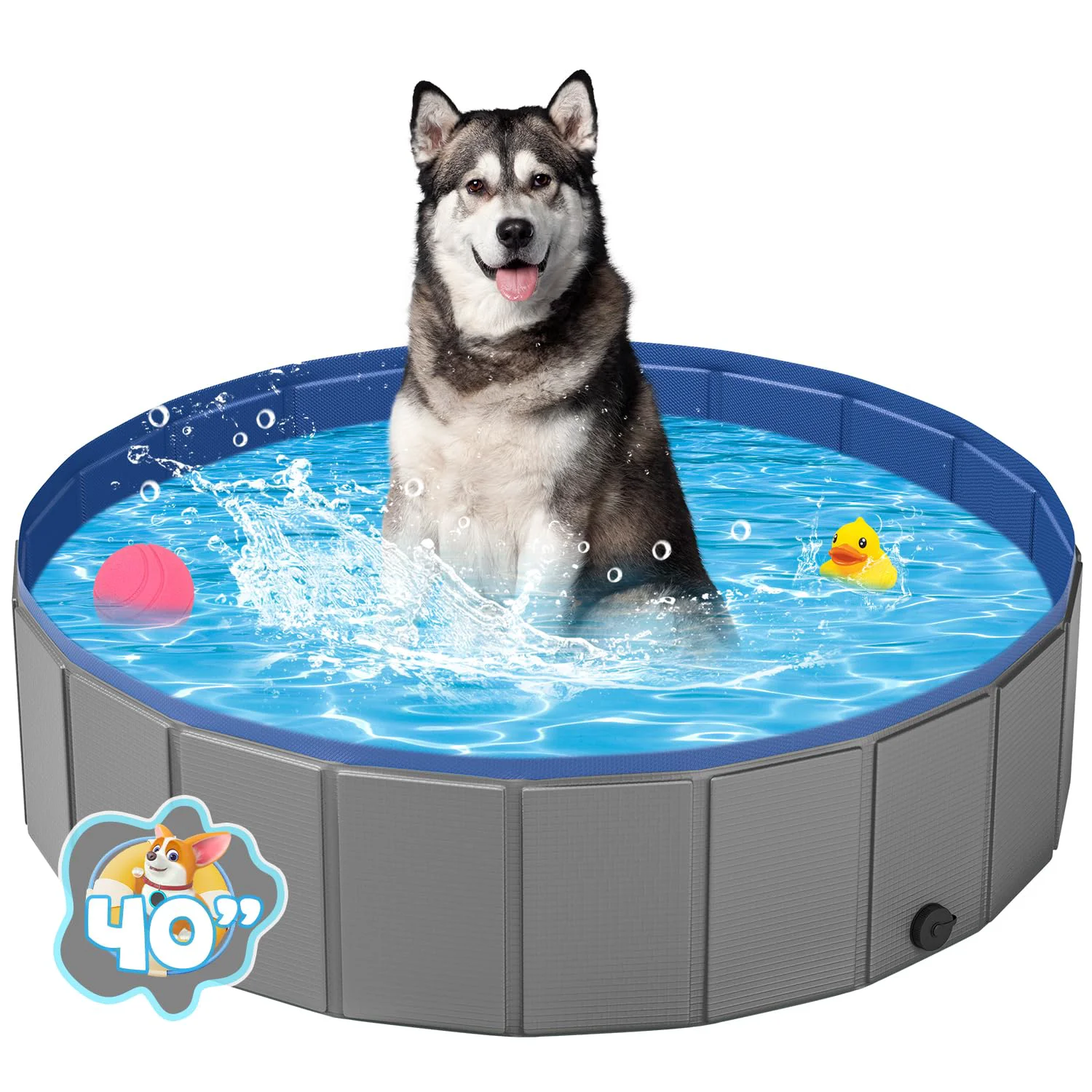 Original Design YSJILIDE Portable Dog Pool – Collapsible PVC Pet Pool 39 x 12 in Dark Grey Flexible