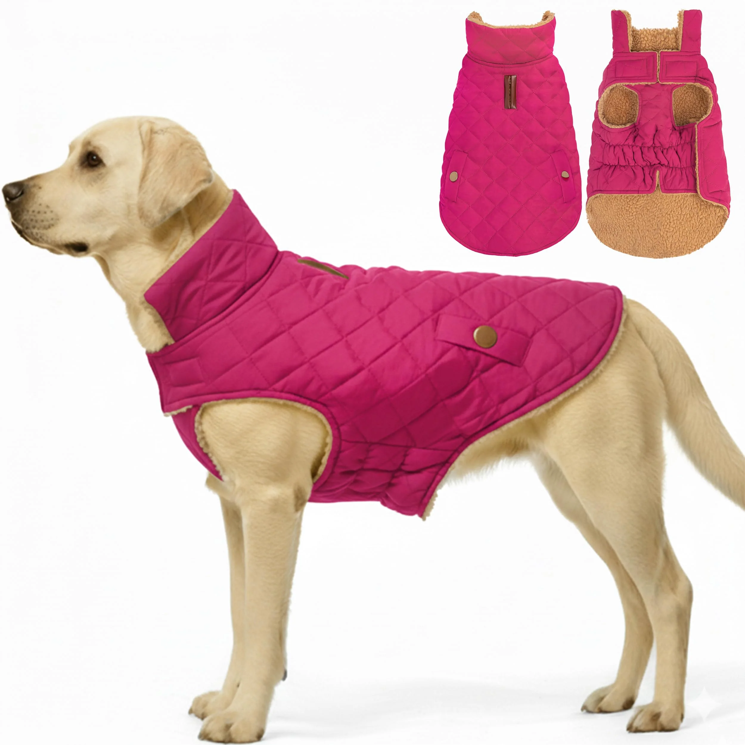 Professional Azuza Rose Red Dog Jacket 2XL – Waterproof Windproof Fleece-Lined Coat with Leash Hole High-End