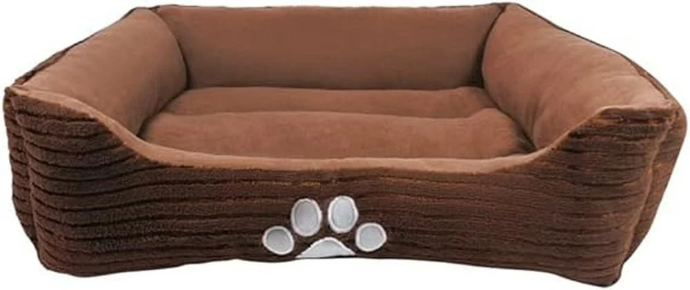 Verified Long Rich HCT REC-005 Reversible Rectangle Pet Bed – Coffee Paw Print 25×21 in Happycare Textiles Crafted