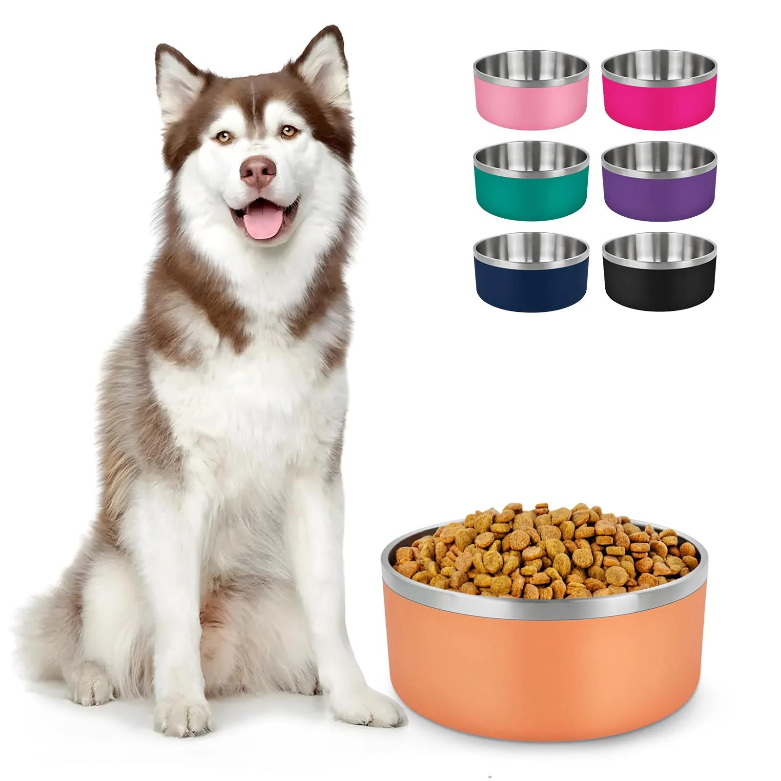 Original LIHONG Stainless Steel Dog Bowls for Large Dogs – Double Wall Insulated Non-Slip Bottom Rustproof 64oz Orange Exceptional